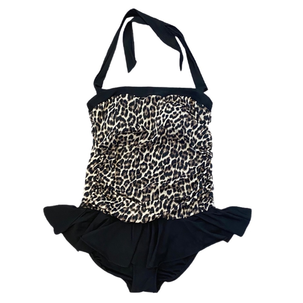 Aqua Green Leopard Print One Piece Swimsuit Size L